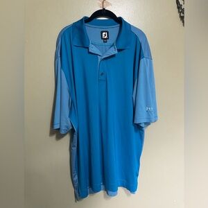 FootJoy men's golf polo shirt in‎ blue and teal with striped sleeves, Size L